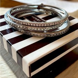 Henri Bendel Women’s Dark Gray Metal Bangle Bracelets With Crystals. Two Of Them